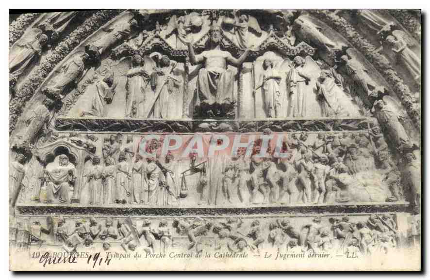 CPA Bourges Tympan du Porche Central de la Cathedrale Le Jugement Dernier 
