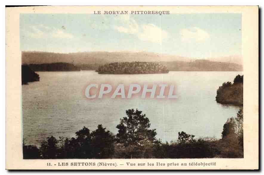 CPA Les Settons Nievre vue sur les Iles prise au teleobjectif 
