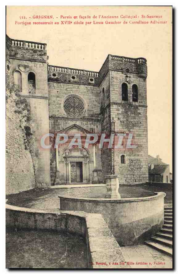 Grignan - Vorhof und Fassade der alten Kollegiatkirche St-Sauveur, Portikus im 17. Jahrhundert von Louis Gaucher de Castellane Adhemar restauriert