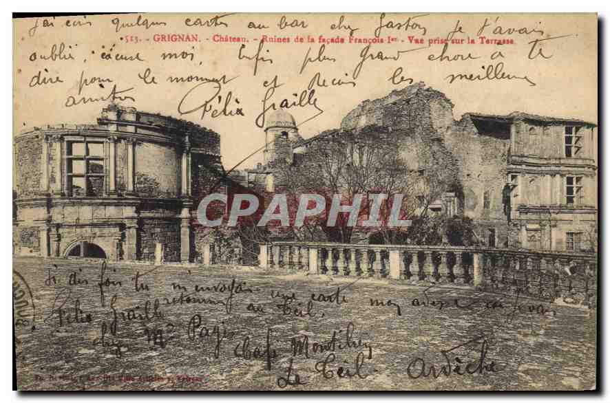 Grignan - Château - Ruines de la façade François Ier - Vue prise sur la Terrasse