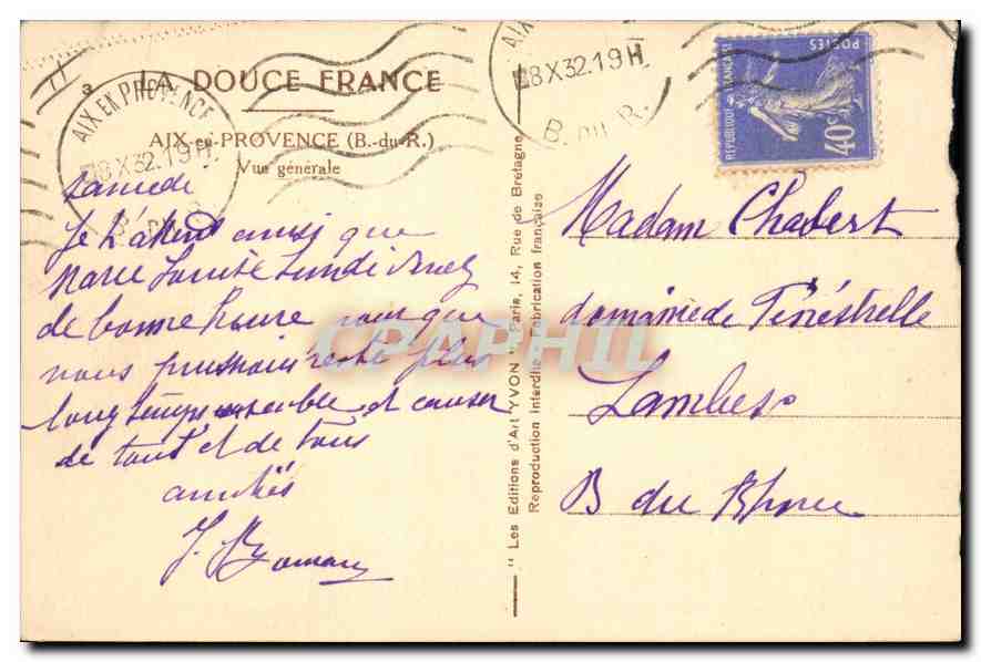 CPA Douce France Aix en Provence B du R Vue generale — Verso