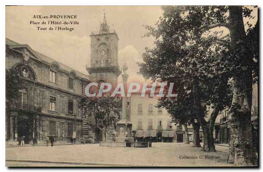 Aix-en-Provence — Place de l'Hôtel-de-Ville mit der Uhrturm — Sammlung C. Marrinot