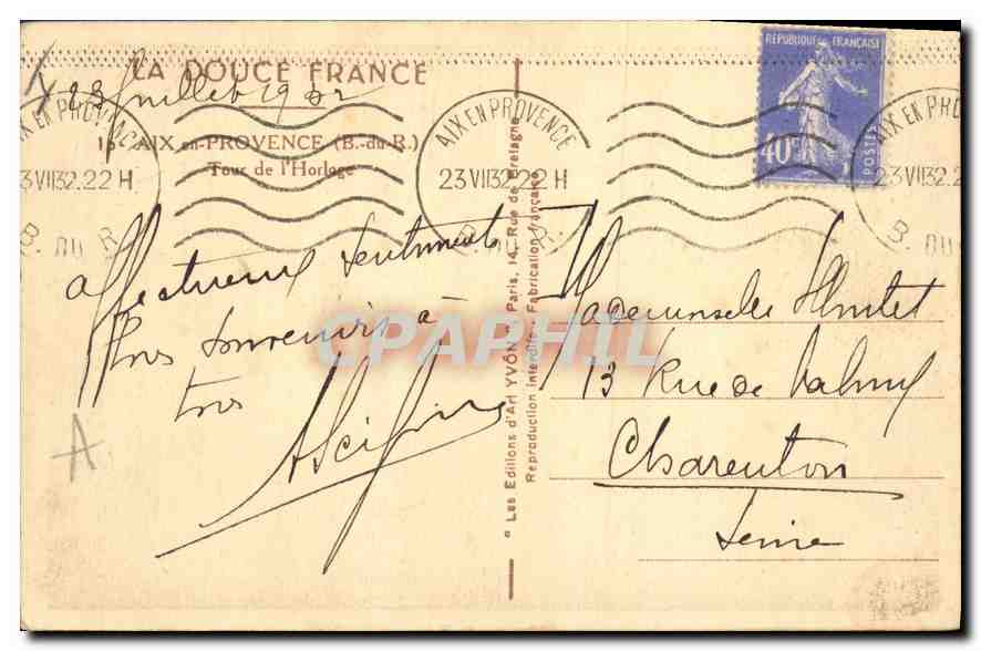 Aix-en-Provence — Turm der Uhr — Les Éditions d'Art Yvonne — Rückseite