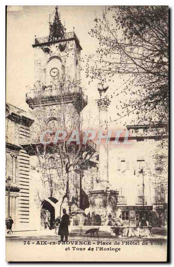 Aix-en-Provence - Place de l'Hôtel de Ville et Tour de l'Horloge — Éditeur L.R. Bonis, n°74