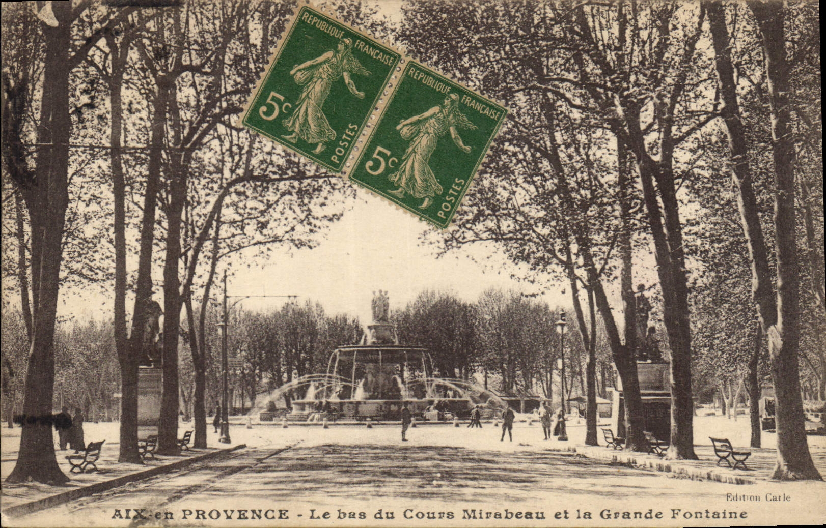 AIX-en-PROVENCE - Le bas du Cours Mirabeau et la Grande Fontaine — Édition Carle