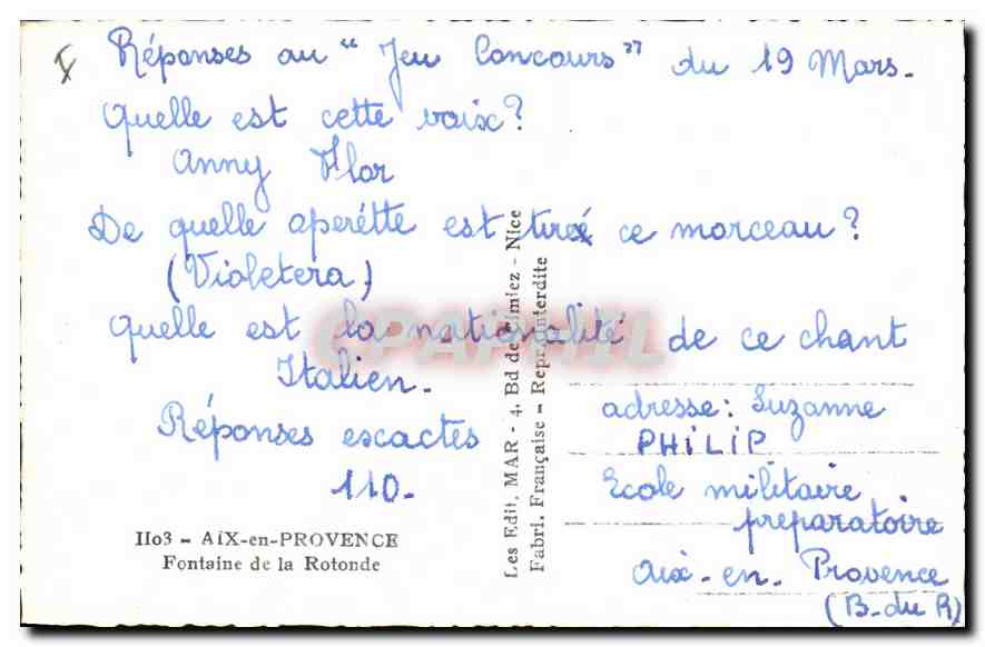 CPA Aix en Provence Fontaine de la Rotonde  — Rückseite