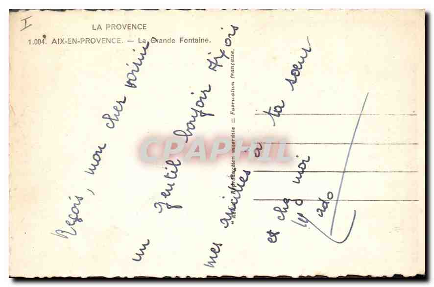CPA Aix en Provence La Grande Fontaine  — Rückseite