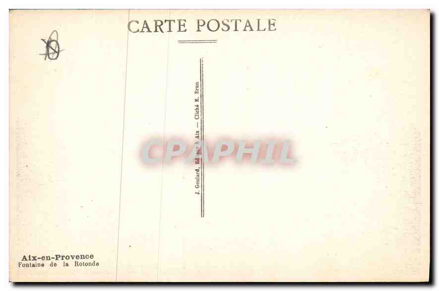 Aix-en-Provence — Fountain of the Rotunda — J. Gouard, Publisher Aix — Back