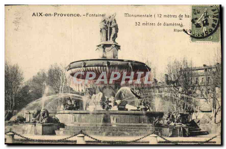 Aix-en-Provence — Fontaine monumentale (12 mètres de hauteur, 32 mètres de diamètre) — Ripper Éd.