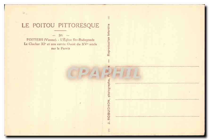 CPA Le Poitou Pittoresque Poitiers Vienne Eglise Ste Radegonde Le Clocher et son entree Ouest sur le — Back