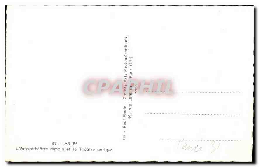 CPA Arles L'Amphitheatre romain et le Theatre antique  — Verso