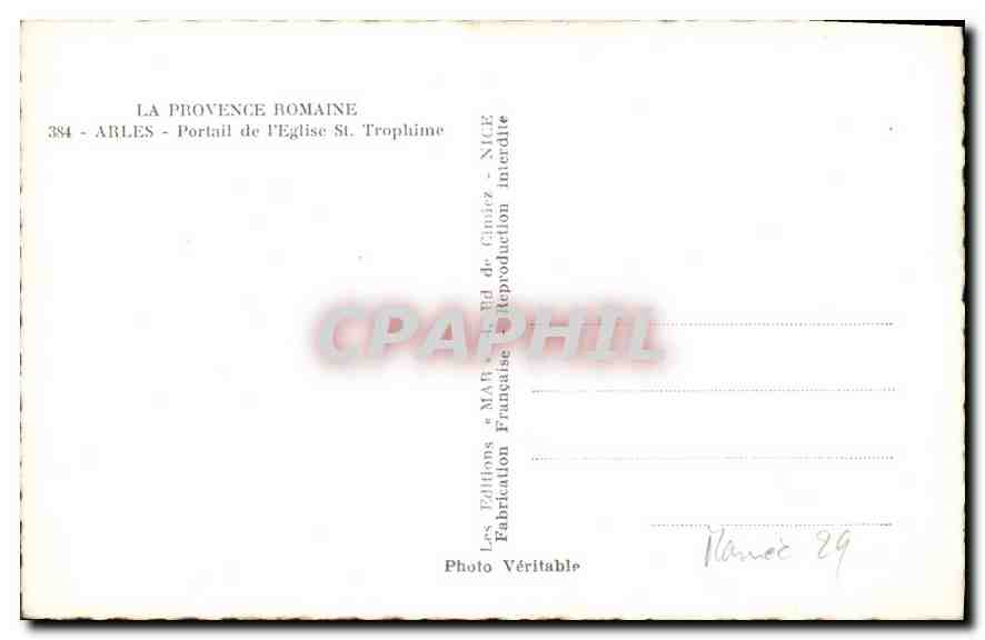 CPA La Provence Romaine Arles Portail de l'Eglise St Trophime  — Verso
