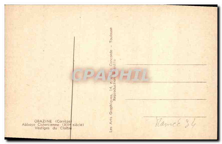 CPA Obazine Correze Abbaye Cistercienne Vestiges du Cloitre  — Rückseite