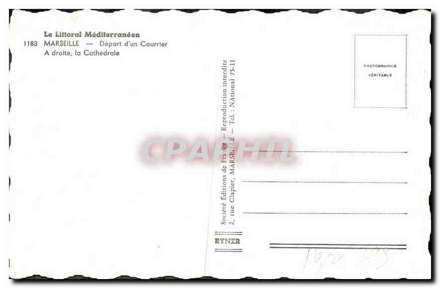 CPA Le Littoral Mediterraneen Marseille Depart d'Un Courrier A droite la Cathedrale  — Verso