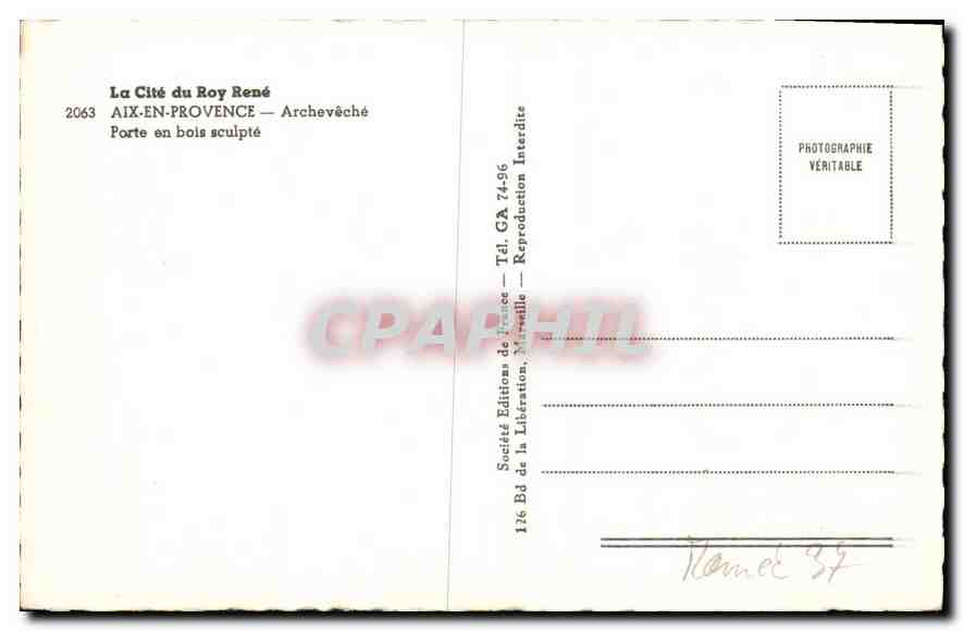 Geschnitzte Holztür — Aix-en-Provence — Société Éditions de la Libération — Rückseite