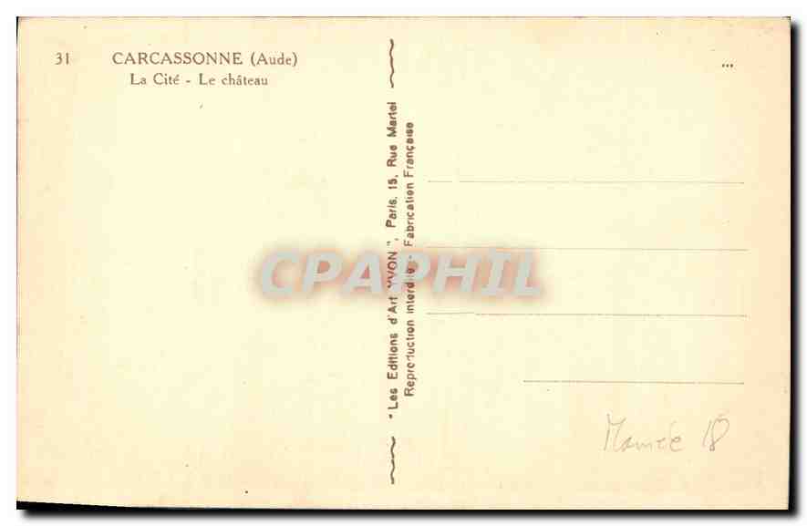 CPA Carcassonne Aude La Cite Le Chateau  — Verso