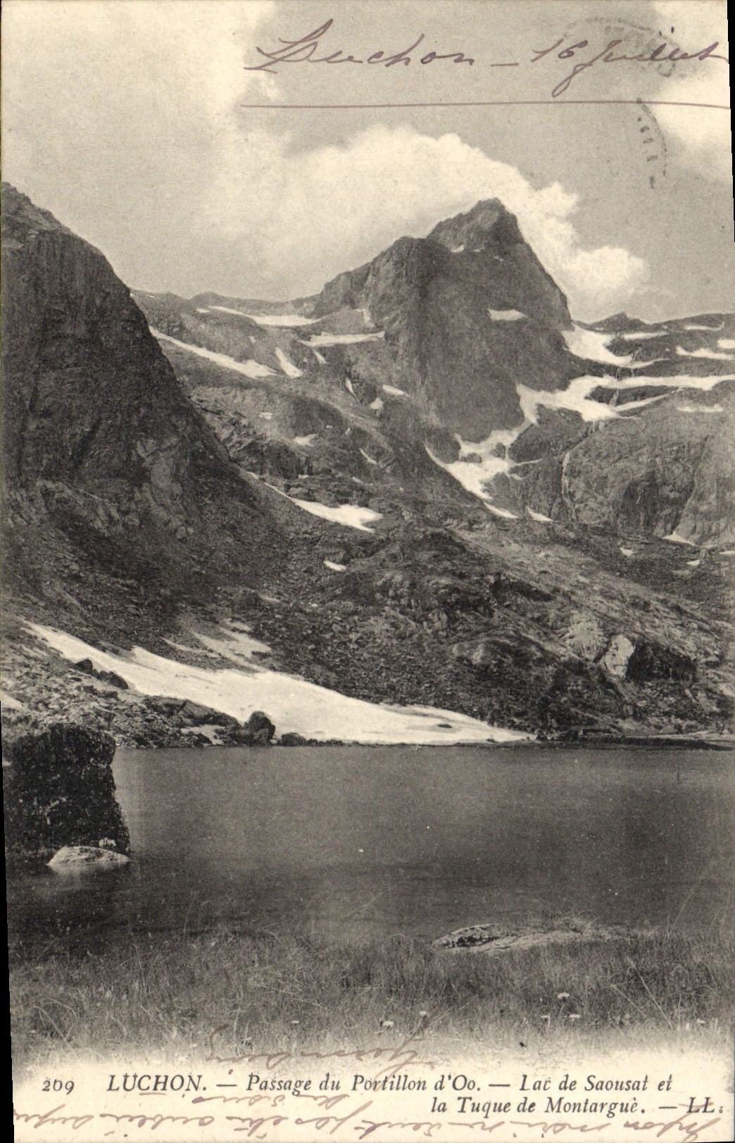 Luchon — Passage du Portillon d'Oo, Lac de Saousat et la Tuque de Montarguè — éditeur Luchon, n° 209