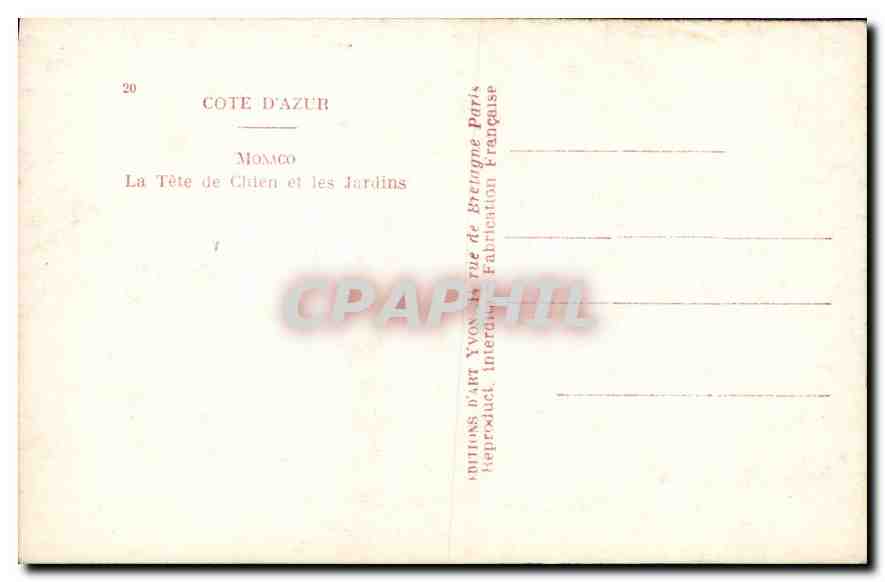 Monaco — La Tête de Chien et les Jardins — Éditions d'Art Yvon, Paris — Rückseite