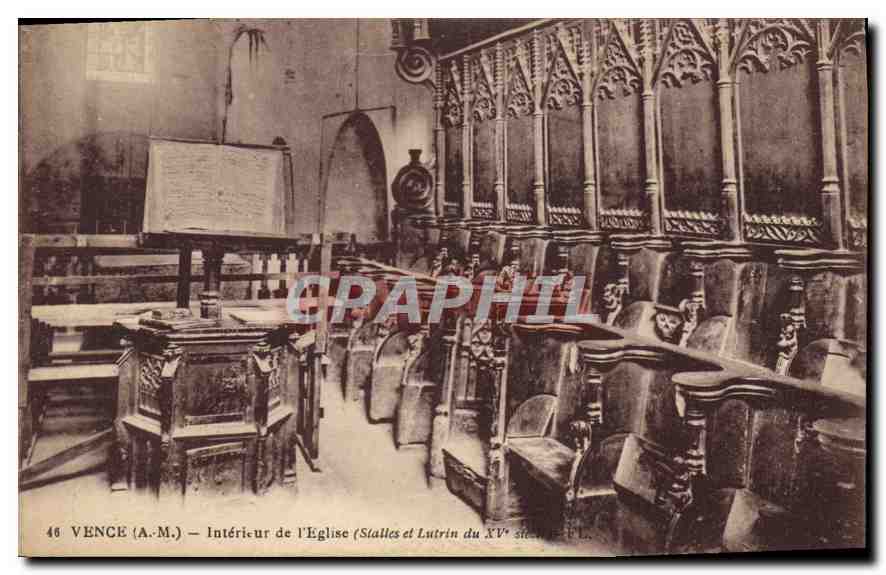 VENCE (A.M.) — Intérieur de l'Église (Stalles et Lutrin du XV° siècle) — Établissement Frédéric Lamy