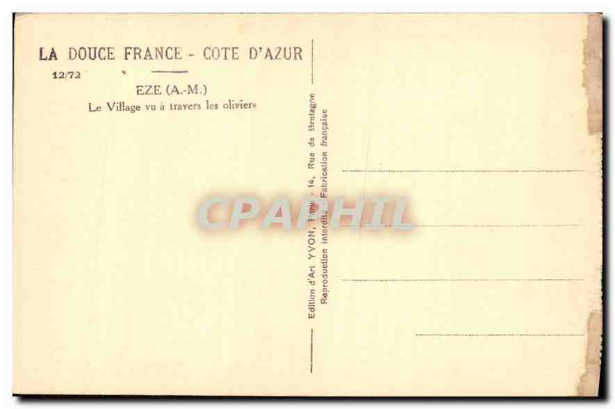 CPA La Douce France Cote d'Azur Eze AM Le Village vu a travers les olivers  — Rückseite