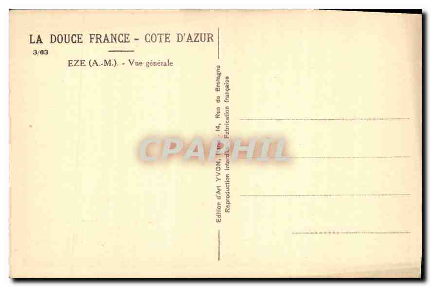 CPA La Douce France Cote d'Azur Eze AM Vue generale  — Rückseite