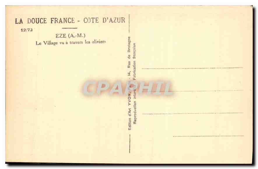 CPA La Douce France Cote d'Azur Eze AM Le Village vu a travers les olivers  — Rückseite