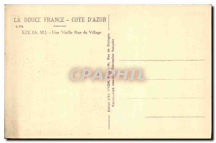 CPA La Douce France Cote d'Azur Eze AM Une Vieille Rue de Village  — Rückseite