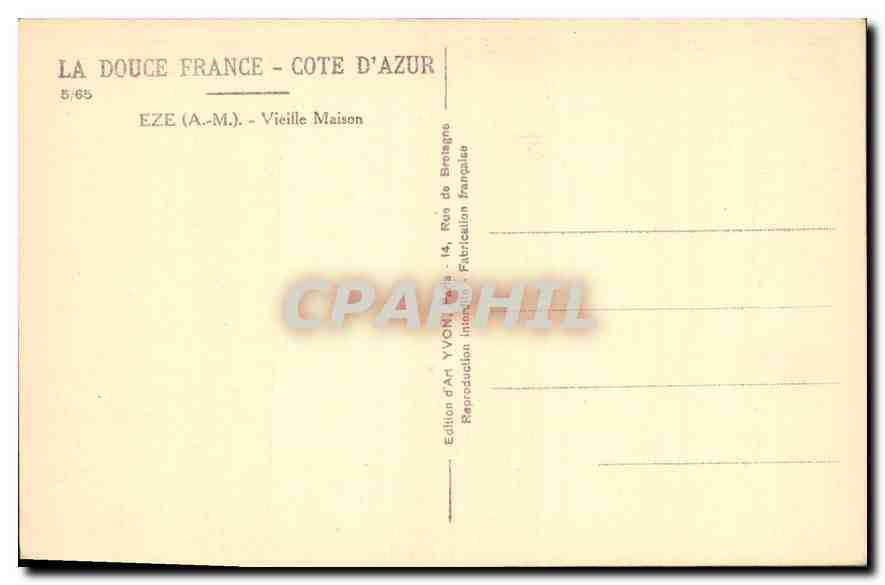 CPA La Douce France Cote d'Azur Eze AM Vieille Maison  — Rückseite