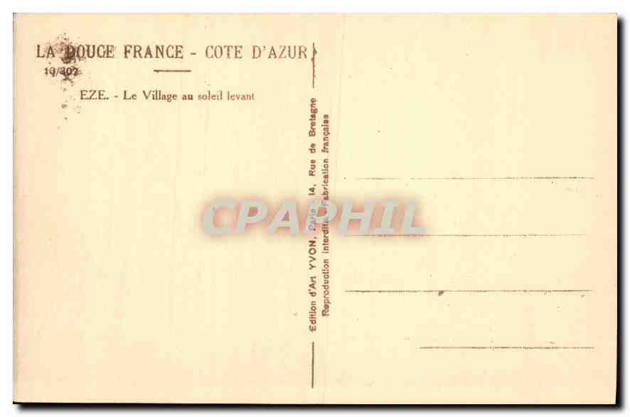 CPA La Douce France Cote d'Azur Eze Le Village au soleil Levant  — Rückseite