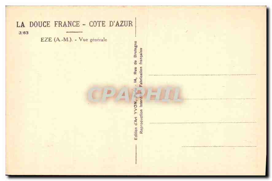 CPA La Douce France Cote d'Azur Eze AM Vue generale  — Rückseite