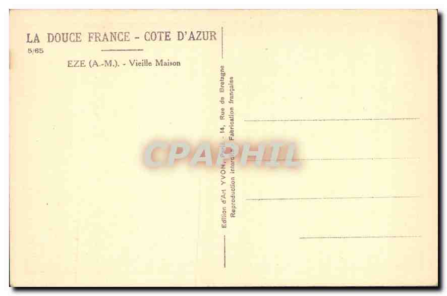 CPA La Douce France Cote d'Azur Eze AM Vieille Maison  — Rückseite