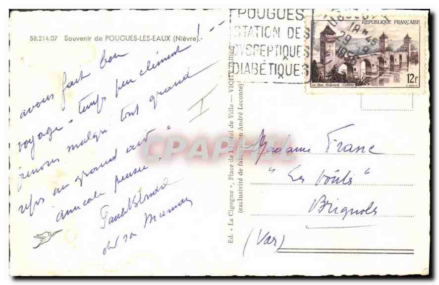 CPA Souvenir de Pougues Les Eaux Nievre  — Rückseite