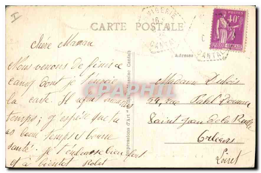 CPA Laligerie Cantal Le Puy Mary et Monragnes d'Imradines  — Verso