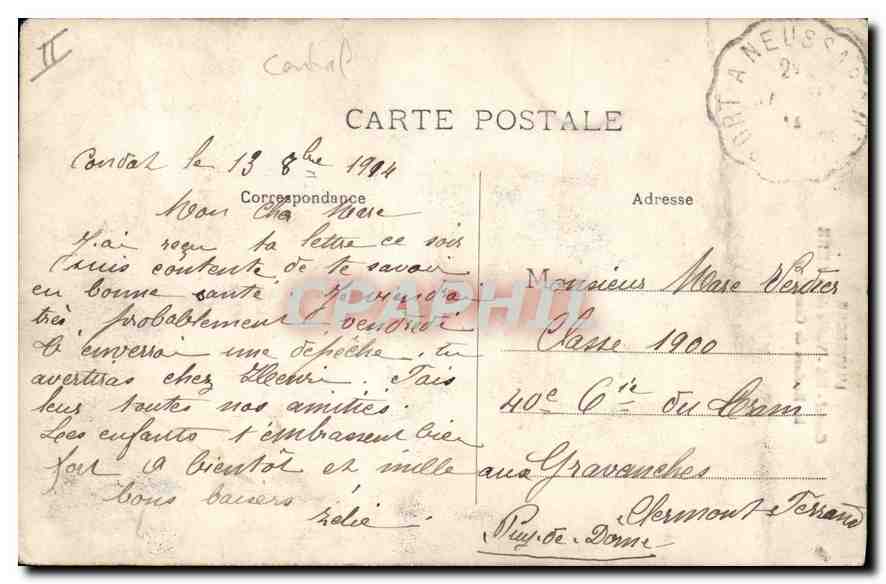 CPA l'Auvergne Cantal Vallee de la Cere les Rochers de Compaing  — Back