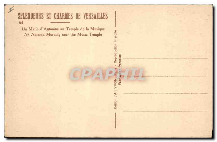 CPA Splendeurs et Charmes de Versailles Matin d'Automne au Temple de la Musique  — Verso