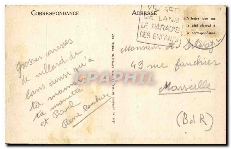 CPA Villard de lans Hotel de l'Adret Rome et Rabilloud  — Rückseite