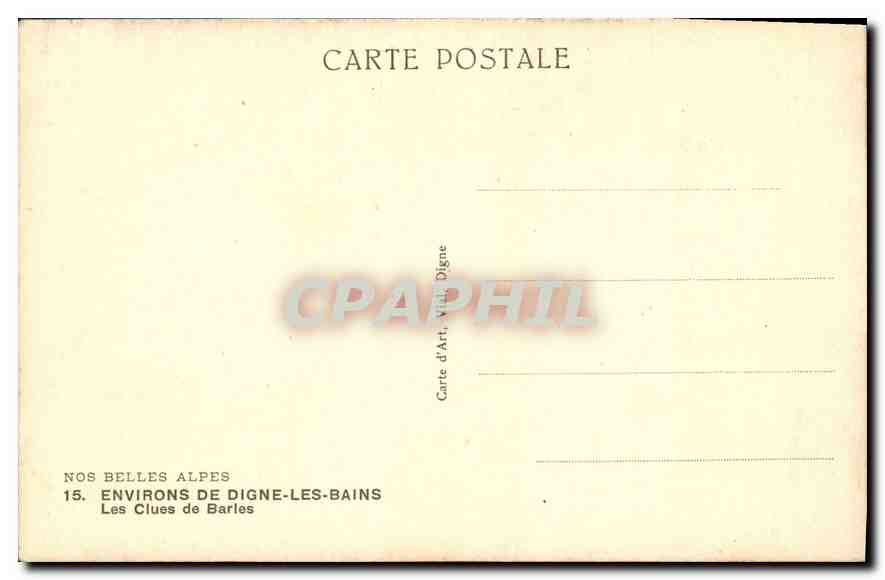 Les Clues de Barles — Environ de Digne-les-Bains — Carte d'Art, Digne — Verso
