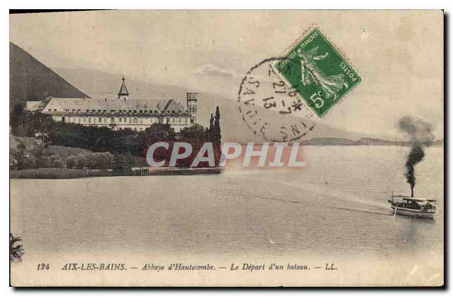 CPA Aix les Bains Abbaye d'Hautecombe Le depart d'un bateau 