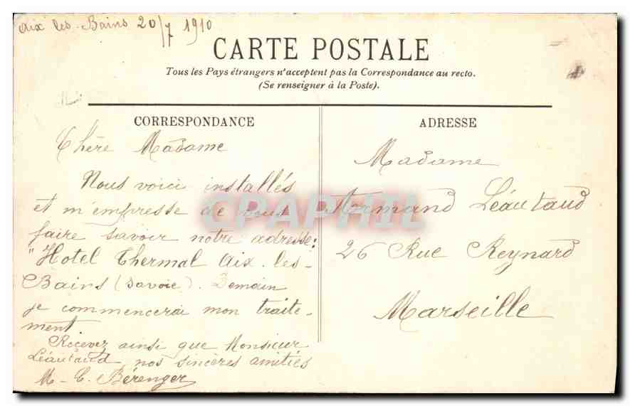 CPA Aix les Bains Le GRand Cercle Entree  — Rückseite