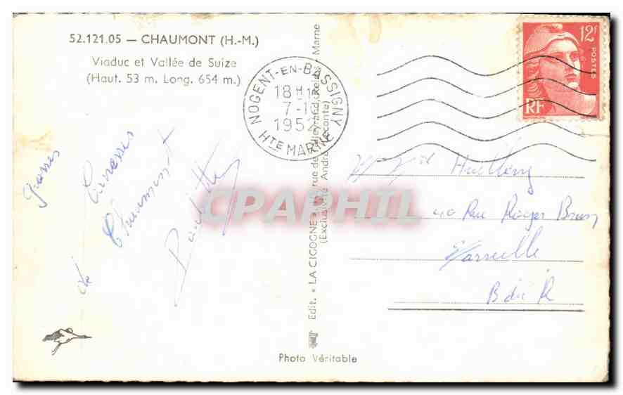 CPA Chaumont H M Viaduc et Vallee de Suze  — Rückseite