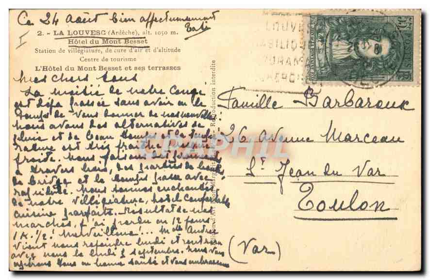 Hôtel du Mont Besset — Station de villégiature, de cure d'air et d'altitude — Éditeur EILNO — Back