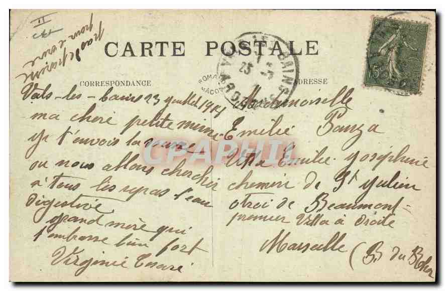 CPA Vals les Bains Avenue Farincourt Source Vals Saint Jean  — Rückseite