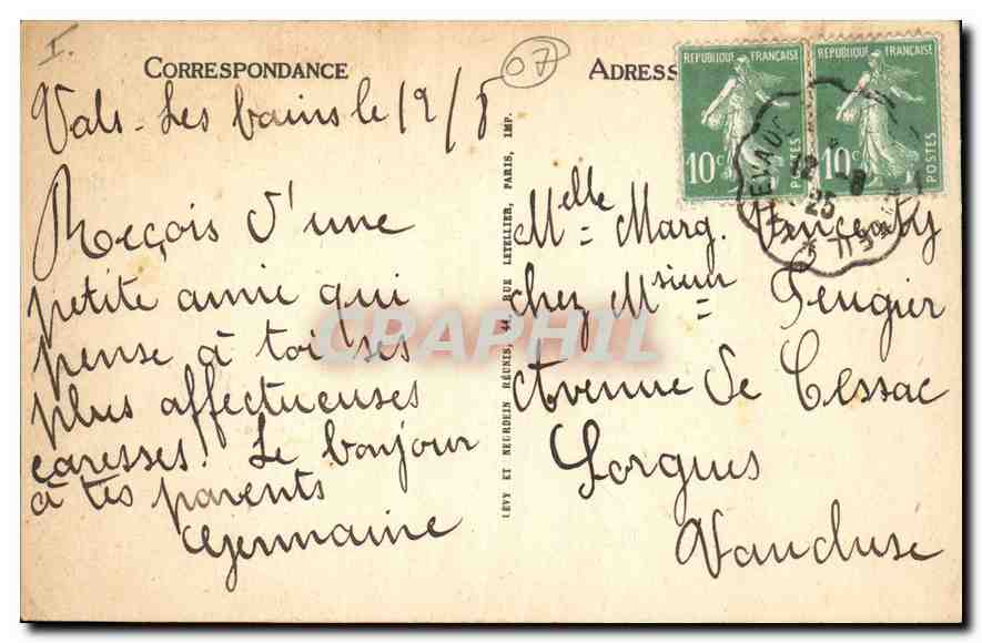 Vals-les-Bains — Établissement Thermal — Source Souveraine — Cour Intérieure — LL — Back
