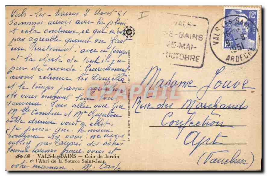 Valls-les-Bains — Coin de Jardin et l'Abri de la Source Saint-Jean — Ch. des Arts Photomécaniques, Paris — Rückseite