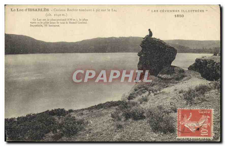 Le Lac d'Issarlès — Curieux Rocher tombant à pic sur le Lac — Les Cévennes Illustrées 1850