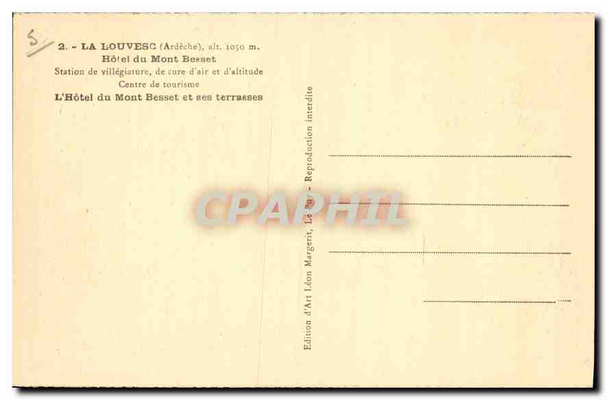 Hôtel du Mont Besset — Station de villégiature, de cure d'air et d'altitude — Édition d'Art Léon Margerit — Back