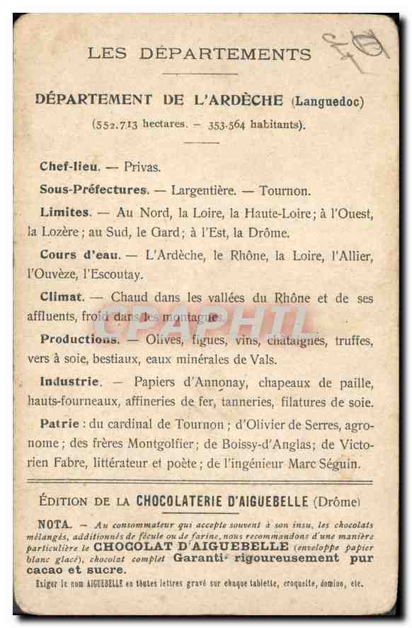 CPA Les Departaments Ardeche Edition de la Chocolaterie d'Aiguebelle — Reverso