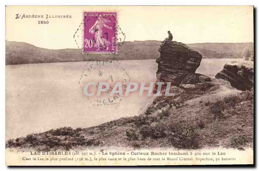 CPA Lac d'Issarles Le Sphinx Curieux Rocher tombant a pic sur le Lac 