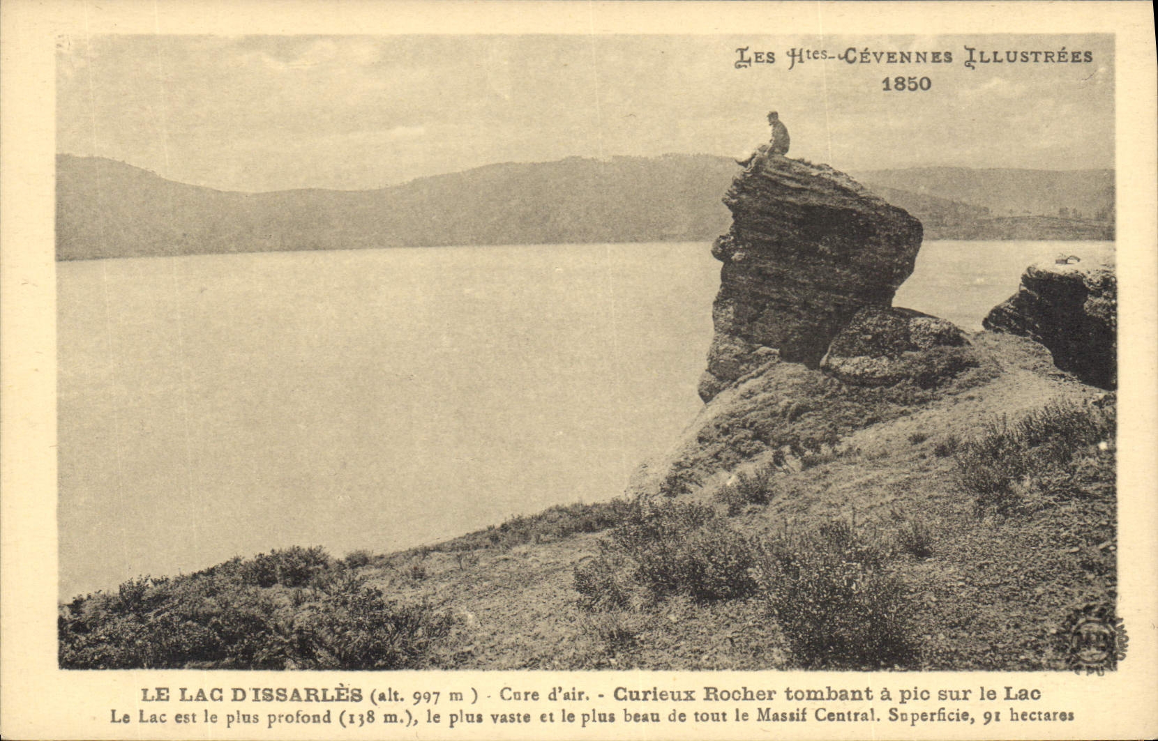 Le Lac d'Issarlès — vue du Rocher Curleux — Les Hies-Cévennes Illustrées 1850