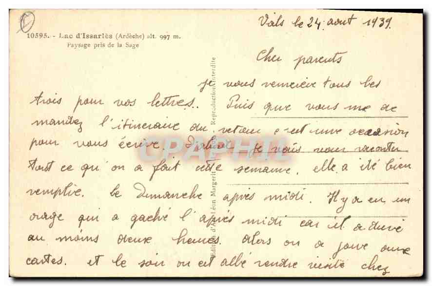 Lac d'Issarlès (Ardèche) — alt. 997 m. — Éditeur ElnO, n° 10595 — Rückseite